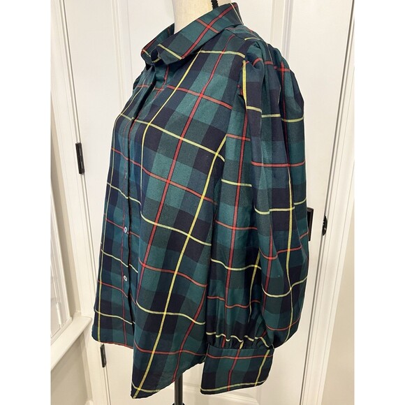 Gretchen Scott Comfy Cozy Shirt Green Plaidly Cooper Size XXL Goddess EUC - Picture 5 of 10